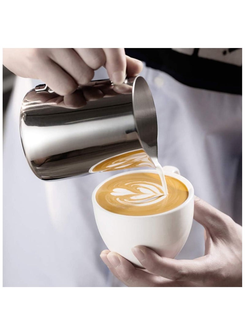 Folanry - Stainless Steel Milk Frothing Pitcher Espresso Steaming Pitchers, 12OZ/350ML Coffee Milk Frother Cup with Decorating Art Pen for Espresso Machines Latte Art(Matte Black) - Image 1