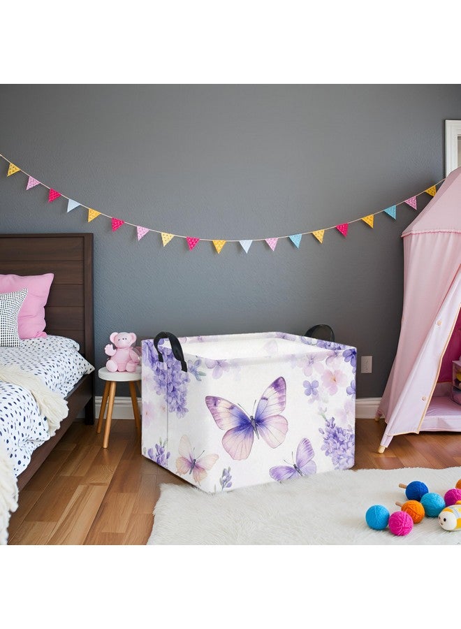 TIBAOLOVER Rectangular Kids Storage Basket Baby Storage Basket with Handles for Home Kitchen Boys and Girls Cute Toy Storage Bin Organizer Shelf Book Room Decor(Purple Butterfly) - Image 5