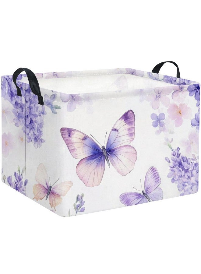 TIBAOLOVER Rectangular Kids Storage Basket Baby Storage Basket with Handles for Home Kitchen Boys and Girls Cute Toy Storage Bin Organizer Shelf Book Room Decor(Purple Butterfly) - Image 1
