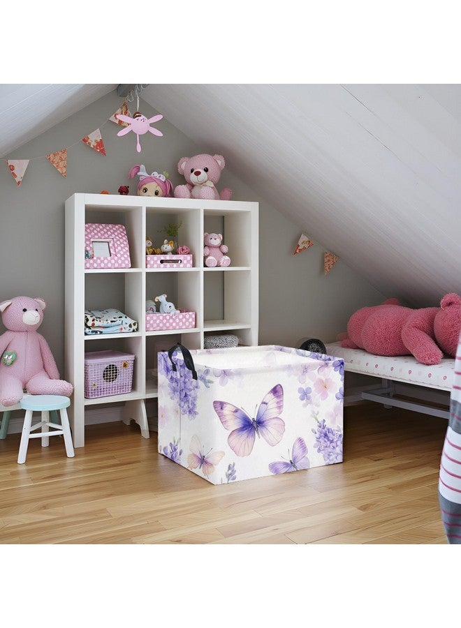 TIBAOLOVER Rectangular Kids Storage Basket Baby Storage Basket with Handles for Home Kitchen Boys and Girls Cute Toy Storage Bin Organizer Shelf Book Room Decor(Purple Butterfly) - Image 4