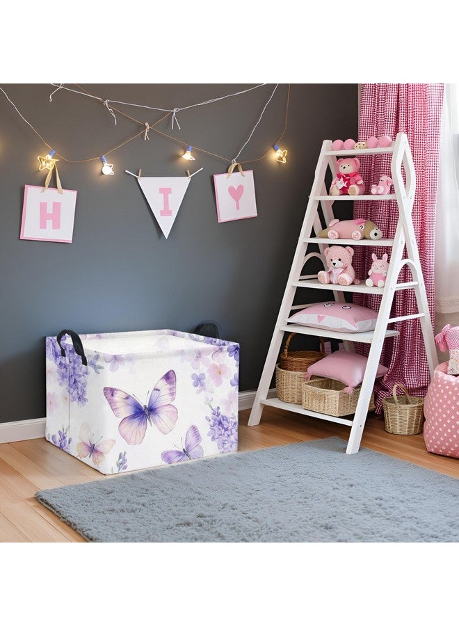 TIBAOLOVER Rectangular Kids Storage Basket Baby Storage Basket with Handles for Home Kitchen Boys and Girls Cute Toy Storage Bin Organizer Shelf Book Room Decor(Purple Butterfly) - Image 2