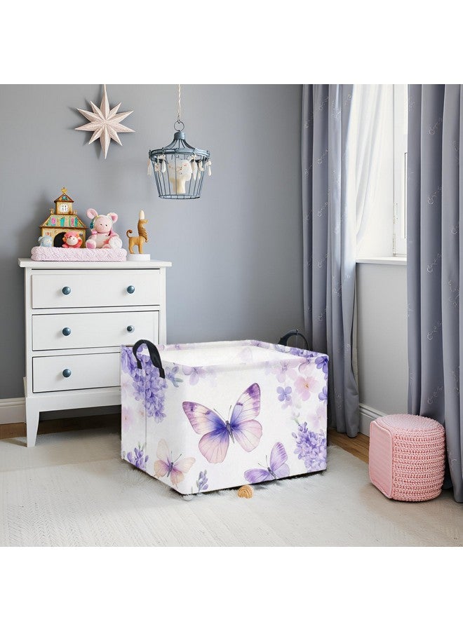 TIBAOLOVER Rectangular Kids Storage Basket Baby Storage Basket with Handles for Home Kitchen Boys and Girls Cute Toy Storage Bin Organizer Shelf Book Room Decor(Purple Butterfly) - Image 3
