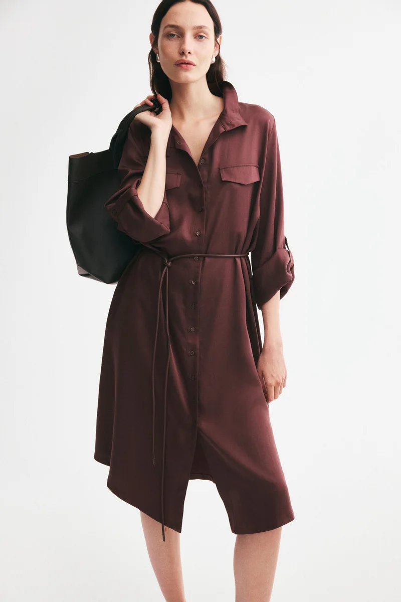 Funnel-collar shirt dress
