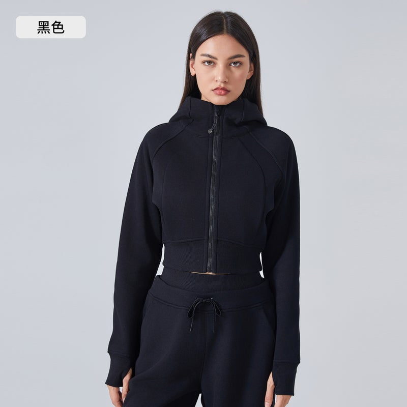 Generic Womens Fleece-lined Zip Hoodie Sportswear Autumn Winter Black 