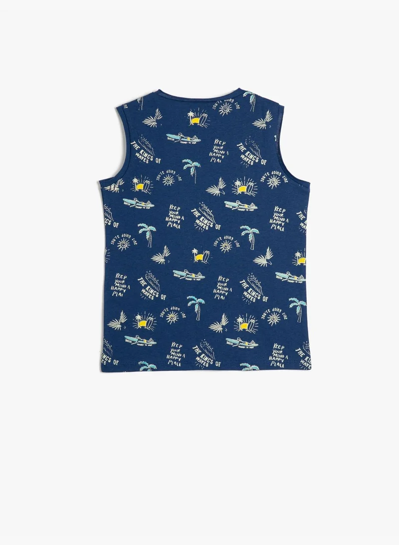 KOTON Tank Top Cotton Printed Crew Neck