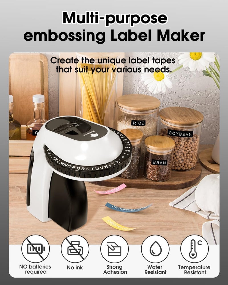 phomemo Embossing Label Maker, E975 Vintage Retro Embossed Labeler, 3D Old School Label Makers, Handheld Manual Label Maker Machine Printer, Old Fashion Label Maker For Home, Diy & Crafting, Black - Image 4