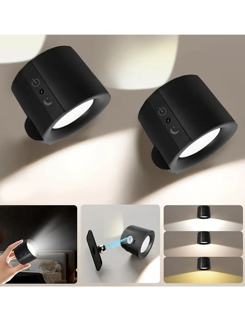 Arabest Smart Lights,Wall Mounted Lights Rechargeable Battery Operated,Rechargeable 3 Color Temperatures Dimmable Magnetic 360° Rotation Cordless for Bedroom Reading Study Bedside (Black) - Image 3