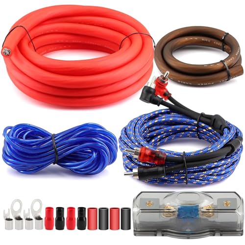 Taxutor 0 Gauge Car Amp Wiring Kit, 3000W 1/0 Gauge Car Audio Amplifier Installation Wiring Systems Kit, 0 Gauge Wire for Your Radio,Subwoofers and Speakers - Image 1