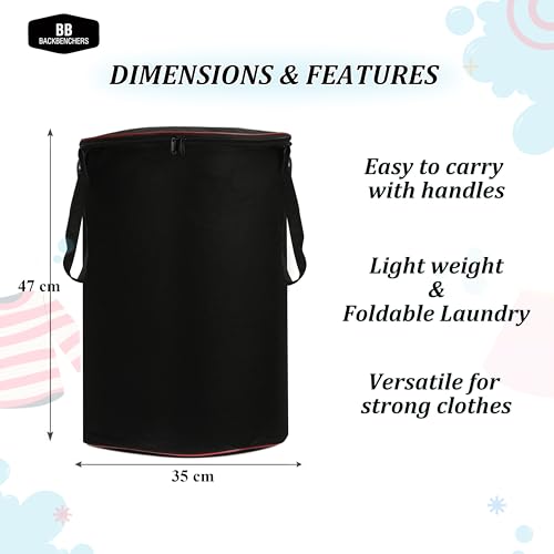 BB BACKBENCHERS Heavy Duty Laundry Basket | Large Round Collapsible Storage Hamper | for Blankets, Toys & Laundry | Foldable Home Organizer for Dorm, Apartment | Black - Image 5