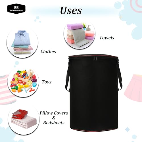 BB BACKBENCHERS Heavy Duty Laundry Basket | Large Round Collapsible Storage Hamper | for Blankets, Toys & Laundry | Foldable Home Organizer for Dorm, Apartment | Black - Image 3
