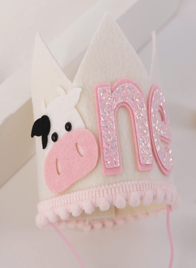 Agkvw Cowgirl 1st Birthday Crown for Girls - Farm Party Decorations, Western Hat, Holy Cow I Am One Decor, Pink - Image 3