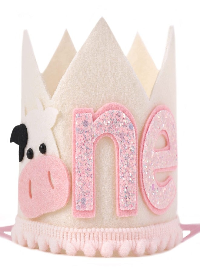 Agkvw Cowgirl 1st Birthday Crown for Girls - Farm Party Decorations, Western Hat, Holy Cow I Am One Decor, Pink - Image 1