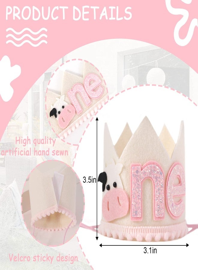Agkvw Cowgirl 1st Birthday Crown for Girls - Farm Party Decorations, Western Hat, Holy Cow I Am One Decor, Pink - Image 2