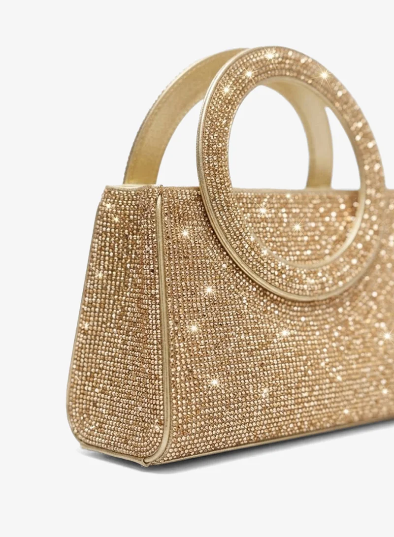 Viny Viny Women's Crystal Ring Handle Bag – Fully Rhinestone Embellished Mini Evening Handbag