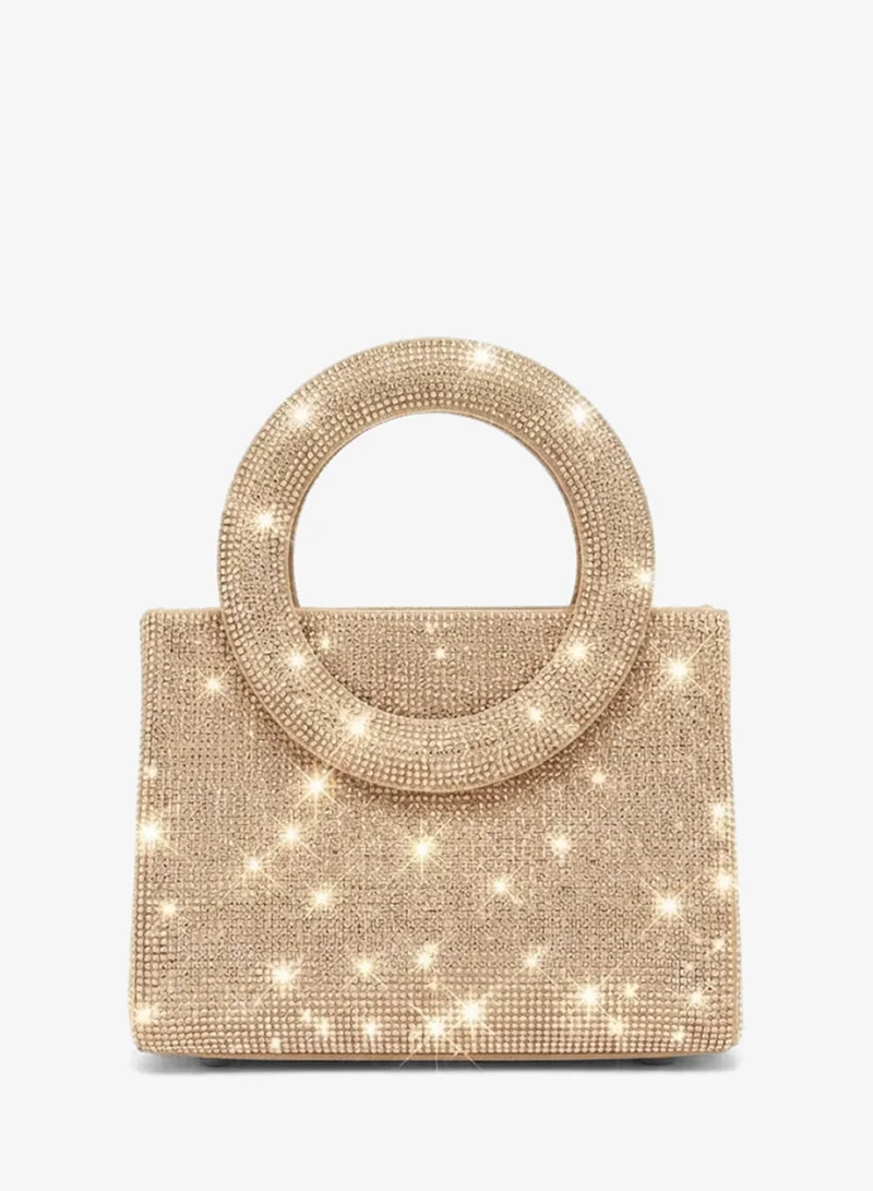 Viny Viny Women's Crystal Ring Handle Bag – Fully Rhinestone Embellished Mini Evening Handbag