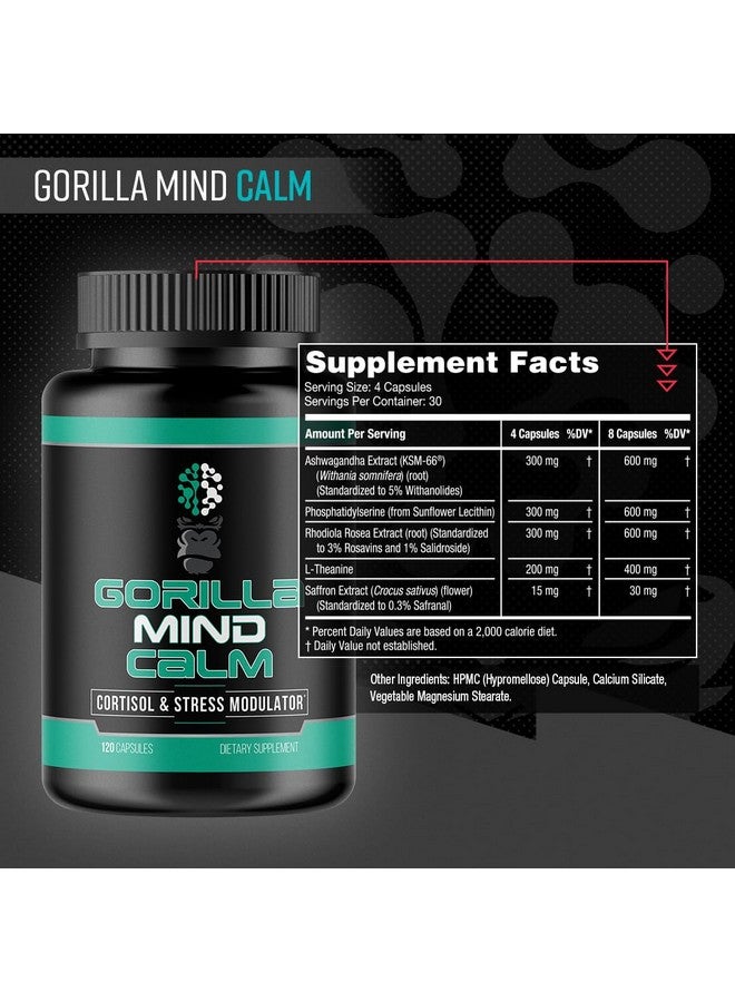 Gorilla Mind جوريللا مايند كالم (120 كبسولة) - استرخاء قوي وتقليل التوتر | معدل الكورتيزول والتوتر | تعزيز التعافي - Image 2