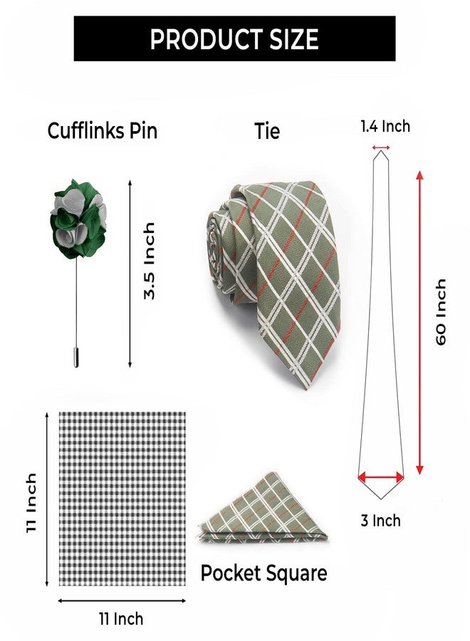 BLACKSMITH Tie, Cufflink, Pocket Square, Lapel Pin, Set of 4 for Men [ Free Size ] (MA CHECKS GREEN) - Image 3