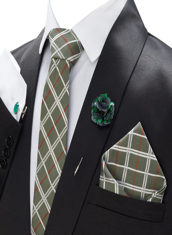 BLACKSMITH Tie, Cufflink, Pocket Square, Lapel Pin, Set of 4 for Men [ Free Size ] (MA CHECKS GREEN) - Image 2