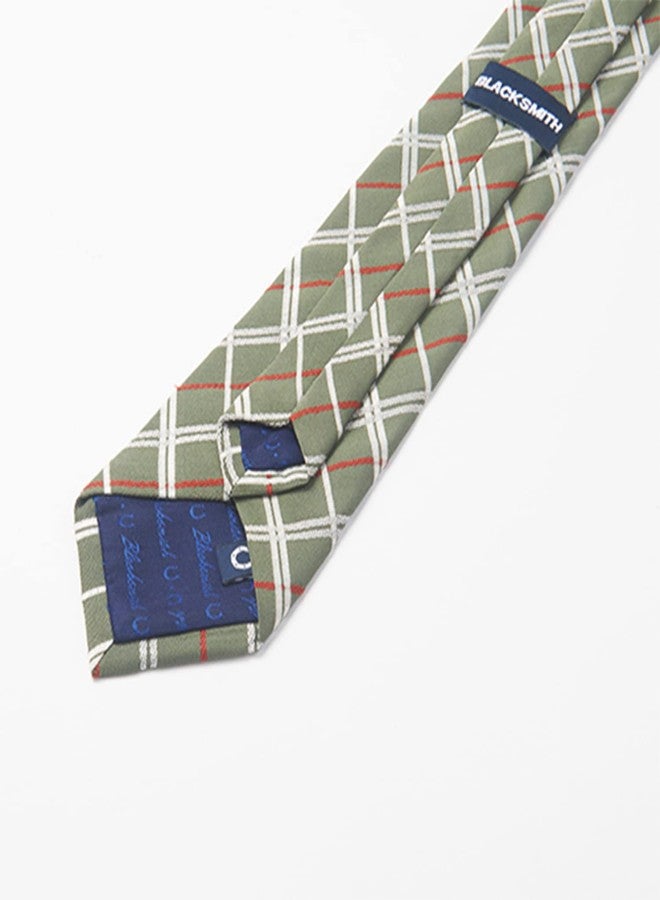 BLACKSMITH Tie, Cufflink, Pocket Square, Lapel Pin, Set of 4 for Men [ Free Size ] (MA CHECKS GREEN) - Image 4