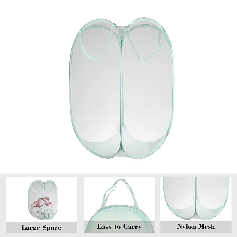 Kuber Industries Laundry Basket For Clothes|Foldable Pop-Up Laundry Bag|Netted Lightweight Toys Organizer|Reinforced Handles "30"LTR|Pack of 2 (Green) - Image 2