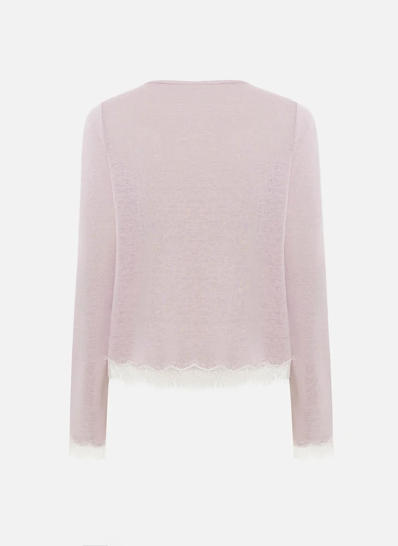 Lichi  Jersey cardigan with lace trim and ties for Women | Best Price UAE