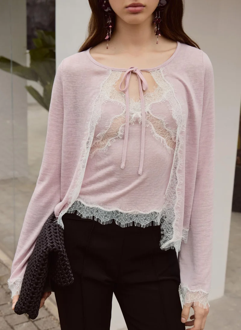 ليتشي كارديجان من الجيرسيه مزين بالدانتيل والأربطة