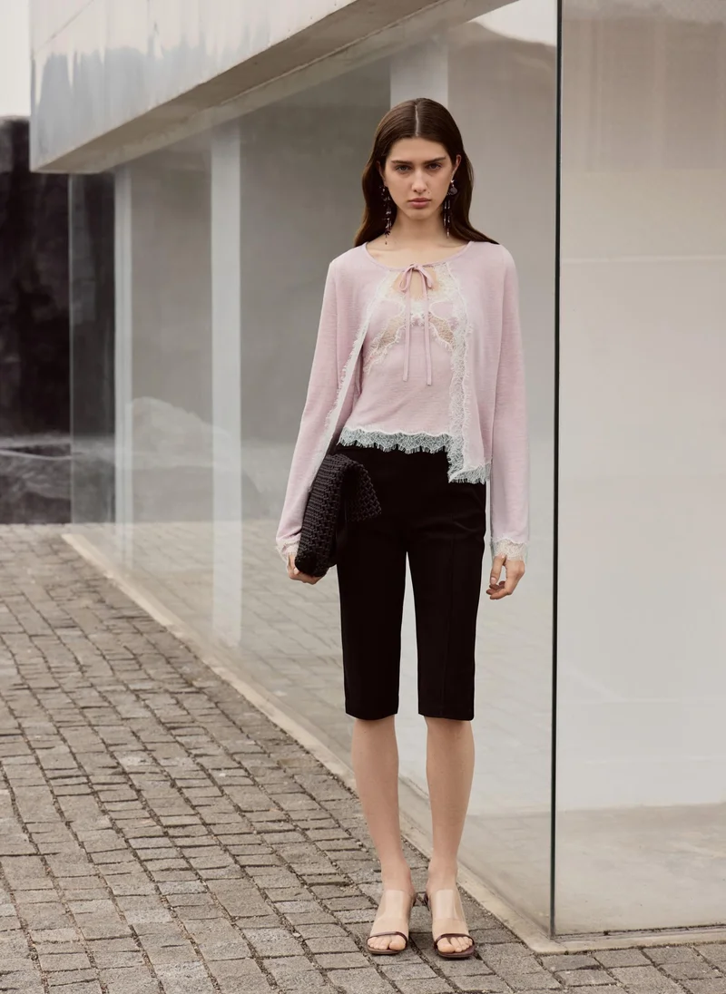 Lichi  Jersey cardigan with lace trim and ties for Women | Best Price UAE
