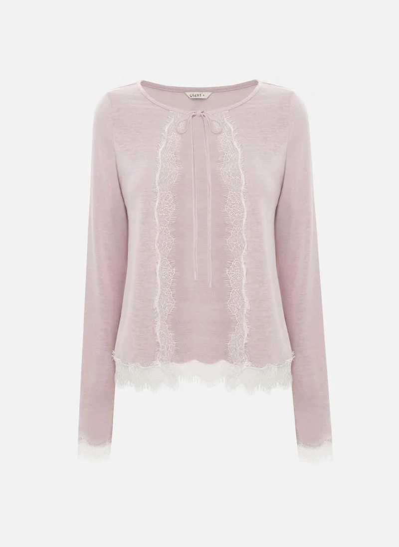 Lichi Jersey cardigan with lace trim and ties