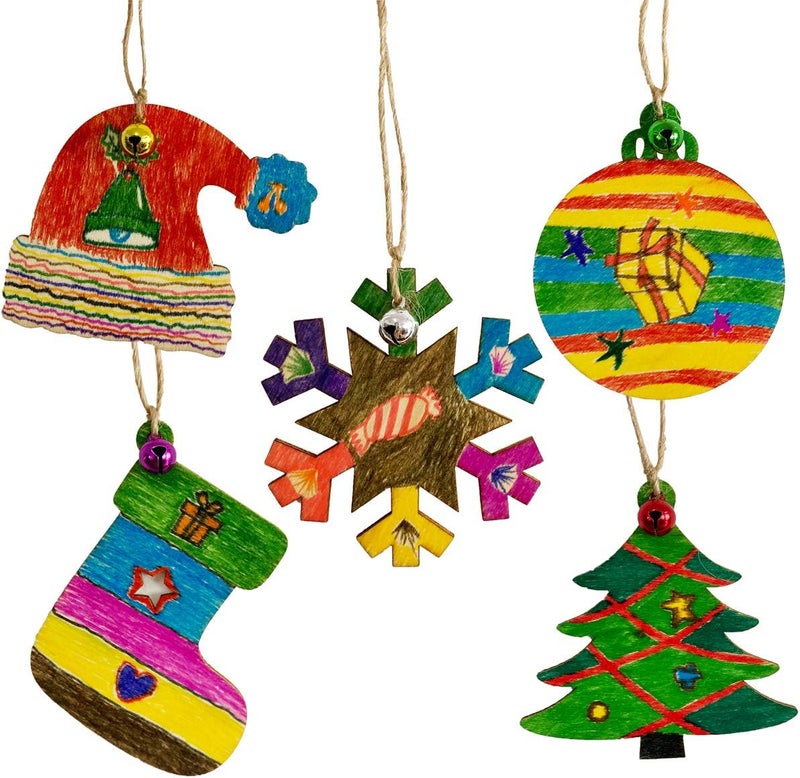 Antitoy 50 PCS Christmas Wooden Hanging Ornaments Unfinished Wood Slices Christmas Crafts for Kids DIY Christmas Decorations Party Supplies Favors - Image 3