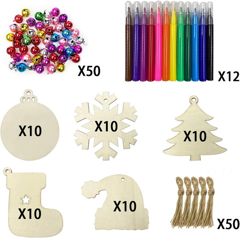 Antitoy 50 PCS Christmas Wooden Hanging Ornaments Unfinished Wood Slices Christmas Crafts for Kids DIY Christmas Decorations Party Supplies Favors - Image 2