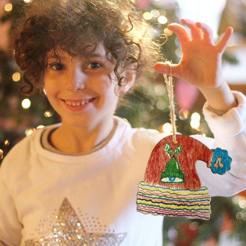 Antitoy 50 PCS Christmas Wooden Hanging Ornaments Unfinished Wood Slices Christmas Crafts for Kids DIY Christmas Decorations Party Supplies Favors - Image 5