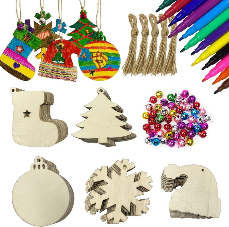Antitoy 50 PCS Christmas Wooden Hanging Ornaments Unfinished Wood Slices Christmas Crafts for Kids DIY Christmas Decorations Party Supplies Favors - Image 1