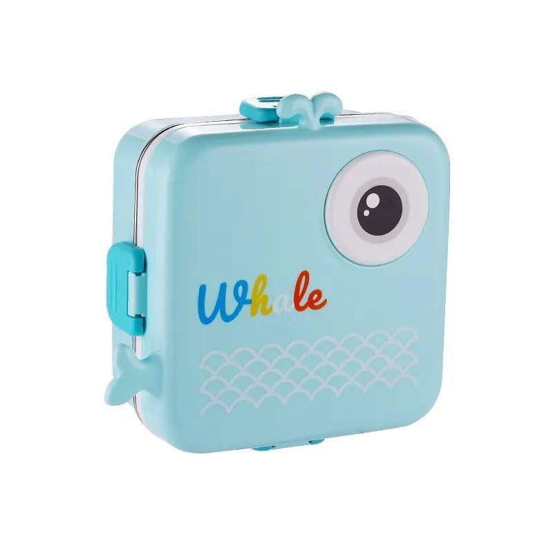 Wosta Lunch Box, Cartoon Lunch Box with Leak Proof Lid and Reusable Steel Spoon & Sauce Containers Ideal for Men, Women’s and Kids School, Office and Travel. (Blue - Whale Design) - Image 1