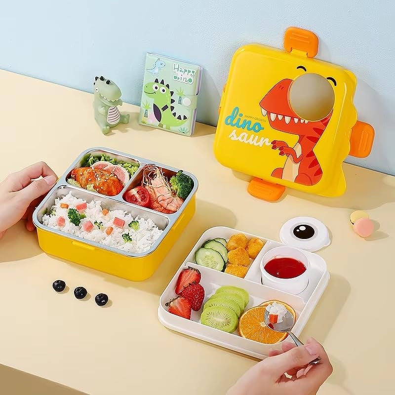 Wosta Lunch Box, Cartoon Lunch Box with Leak Proof Lid and Reusable Steel Spoon & Sauce Containers Ideal for Men, Women’s and Kids School, Office and Travel. (Blue - Whale Design) - Image 5