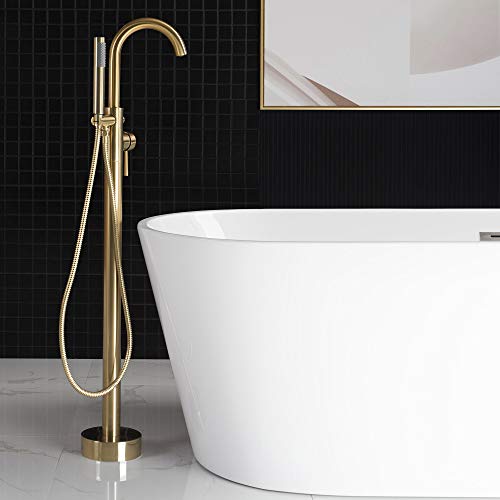 WOODBRIDGE خلاط حوض الاستحمام المستقل WOODBRIDGE F0007 BG، تركيب أرضي، مصنوعة من النحاس، مع دش يدوي، F-0007 ذهبي، ذهب مصقول - Image 2