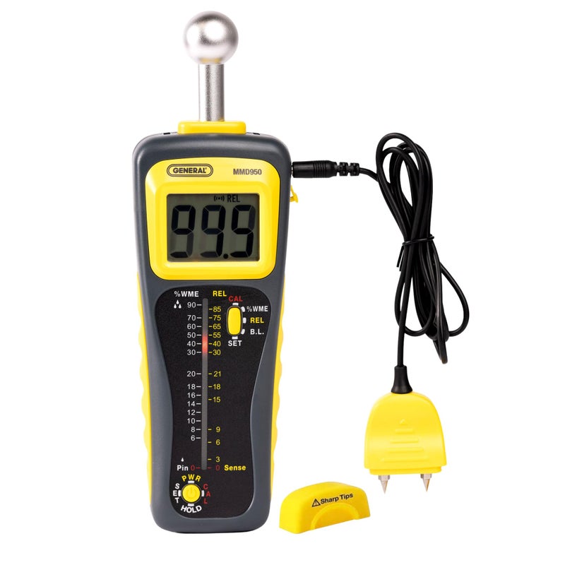 General Tools Moisture Meter MMD950 Humidity Sensor Pin Type Pinless Device Spherical Sensor