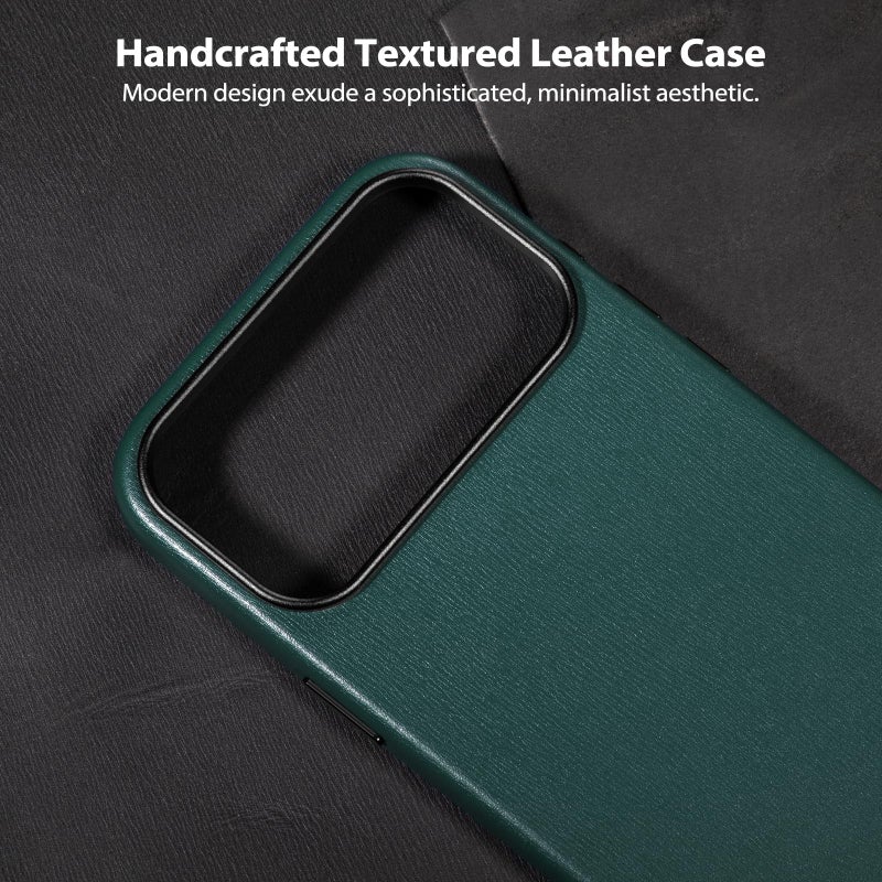 Belemay Handcrafted Premium Textured Leather Case for iPhone 17 Pro Max, Compatible with MagSafe, Modern Minimalist Design, Smooth & Subtle, Camera Control Button, Metal Buttons (6.9"), Forest Green - Image 2