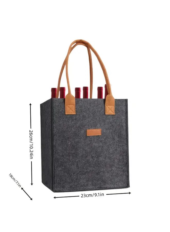 1pc 6 Bottle Wine Organizer Tote Durable Polyester Gray Wine Carrier With Brown Handles Multi Compartment Beverage Basket For Red Wine Champagne Home Bar Organization Grocery Shopping - Image 3