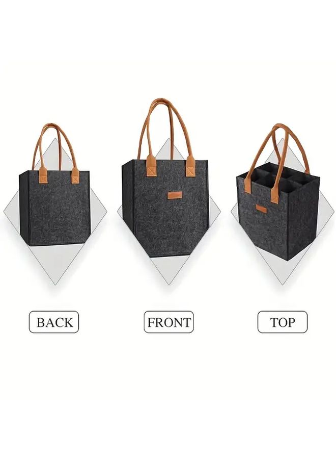 1pc 6 Bottle Wine Organizer Tote Durable Polyester Gray Wine Carrier With Brown Handles Multi Compartment Beverage Basket For Red Wine Champagne Home Bar Organization Grocery Shopping - Image 5