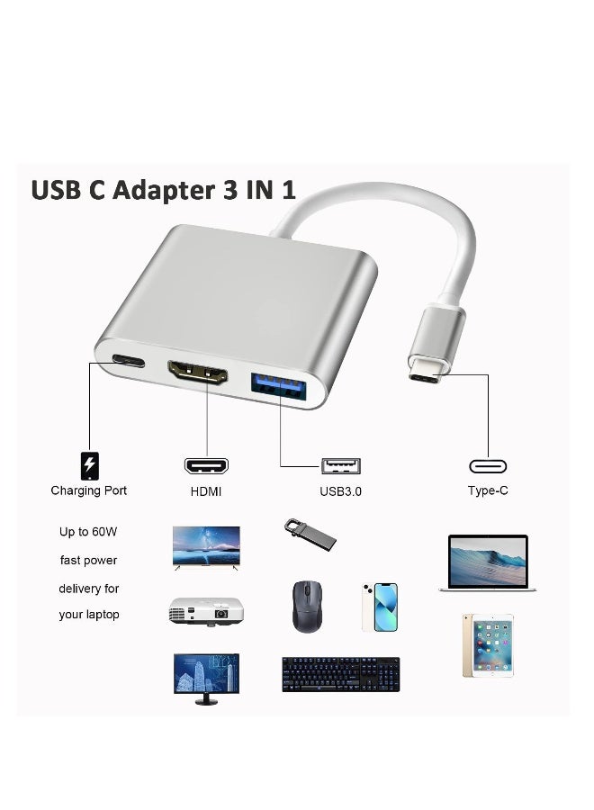 محول USB C إلى HDMI، محول فيديو Type-C إلى HDMI بدقة 4K مع منفذ شحن سريع USB C ومنفذ USB 3.0، محول USB C لجهاز MacBook Pro / iPad Pro / Air 2021 2020، Galaxy S20، Dell XPS 13/15 - Image 2