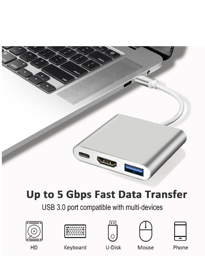 محول USB C إلى HDMI، محول فيديو Type-C إلى HDMI بدقة 4K مع منفذ شحن سريع USB C ومنفذ USB 3.0، محول USB C لجهاز MacBook Pro / iPad Pro / Air 2021 2020، Galaxy S20، Dell XPS 13/15 - Image 3