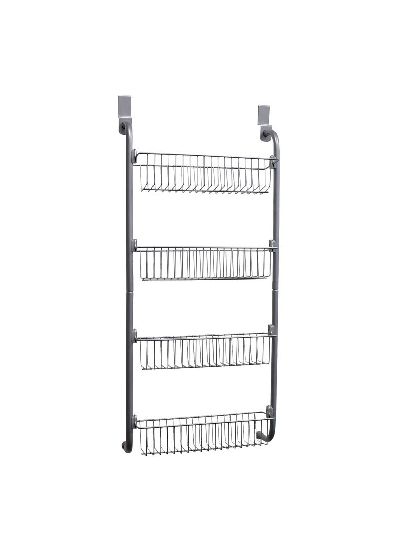 Home Basics Home Basics Heavy Duty 4 Tier Over the Door Storage Shelf Hanging Cabinet Metal Pantry Rack Organizer Spice Space Grey 