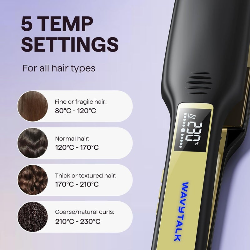 wavytalk Hair Straightener, 1.75 Inch Wide Titanium Plate Straightener for All Hair Types, Dual Voltage Flat Iron, Leave Silky Smooth Look, 20% Faster Styling, Black - Image 5