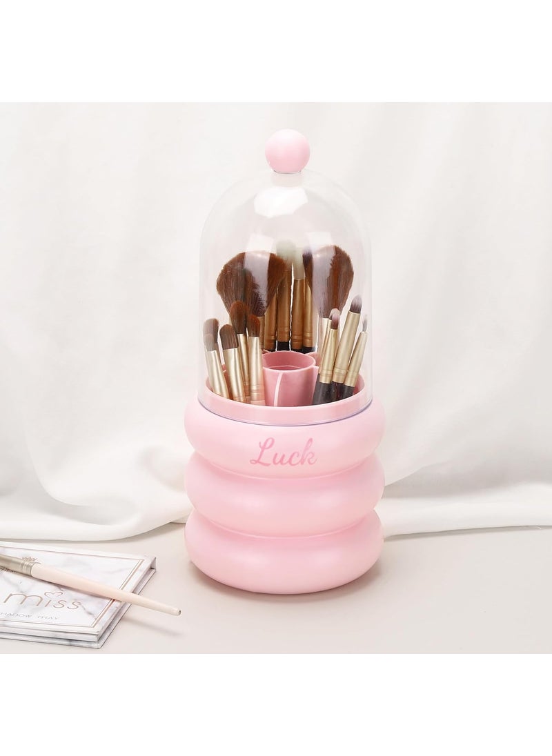 Tbestmax Tbestmax Makeup Brush Holder Organizer with Lid 360-Degree Cosmetic Brush Container Dispenser Pink for Vanity Bathroom Desk 