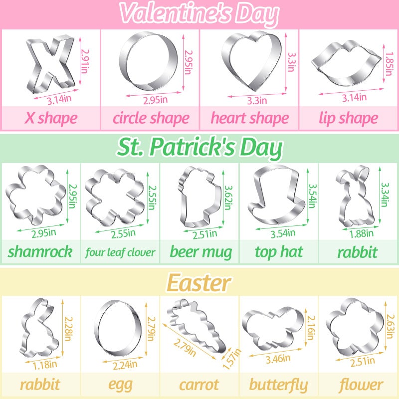 Layhit 14 Pcs Valentines Day Cookie Cutters Set Spring Holiday Cookie Cutter St. Patrick's Day Easter Egg Bunny Shamrock Decorating for Holiday Celebration Variety Pack Party Decoration, 14 Shapes - Image 2