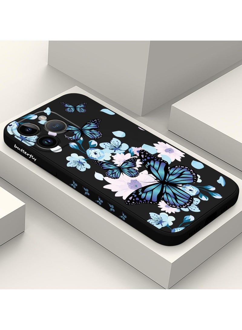 for iPhone 16 Pro Case Anti Scratch Microfiber Lining Phone Cover Silicone Ultra Slim Case for iPhone 16 Pro 6.3 inch-Aurora Butterfly Black - Image 2