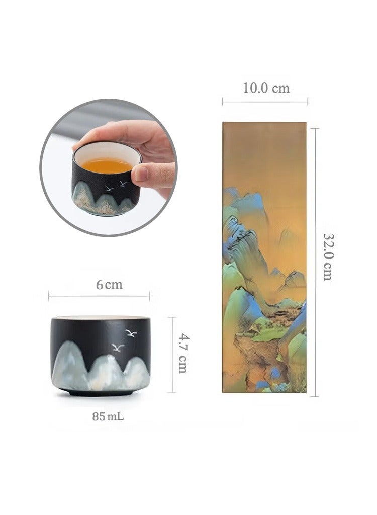 طقم شاي سيراميك 4 قطع فناجين شاي سيراميك أكواب سيراميك أكواب إسبرسو مع علبة هدايا أكواب قهوة عربية أنيقة مع طقم أكواب شاي بمناظر الطبيعة طقم أكواب قهوة صغيرة الحجم للشرب - Image 4