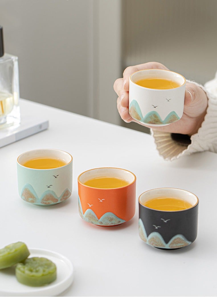 طقم شاي سيراميك 4 قطع فناجين شاي سيراميك أكواب سيراميك أكواب إسبرسو مع علبة هدايا أكواب قهوة عربية أنيقة مع طقم أكواب شاي بمناظر الطبيعة طقم أكواب قهوة صغيرة الحجم للشرب - Image 5