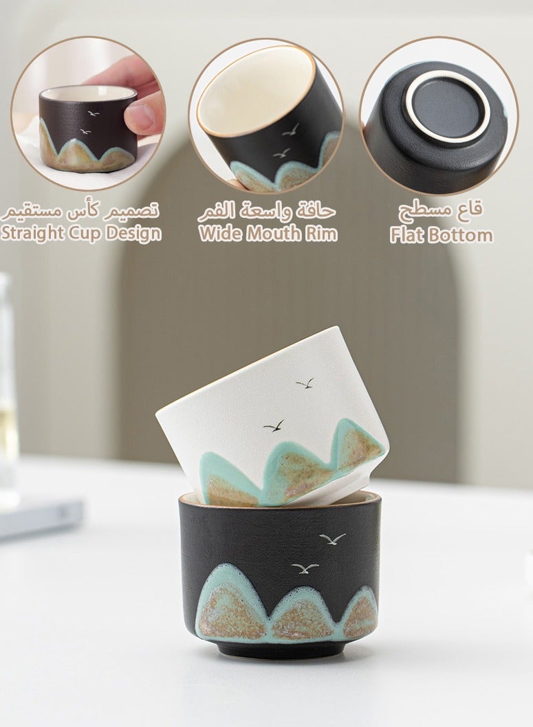 طقم شاي سيراميك 4 قطع فناجين شاي سيراميك أكواب سيراميك أكواب إسبرسو مع علبة هدايا أكواب قهوة عربية أنيقة مع طقم أكواب شاي بمناظر الطبيعة طقم أكواب قهوة صغيرة الحجم للشرب - Image 2