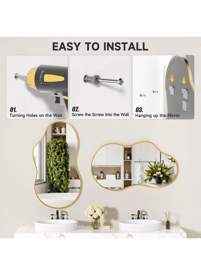 Hasipu Irregular Wall Mirror - 20"x35" Gold Irregular Abstract Mirror for Wall Asymmetrica Wall Mirrors Decorative Modern Mirror for Living Room Bathroom,Bedroom,Hallway - Image 3